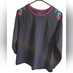 Susan Graver Black Top with Pink Imbroidery